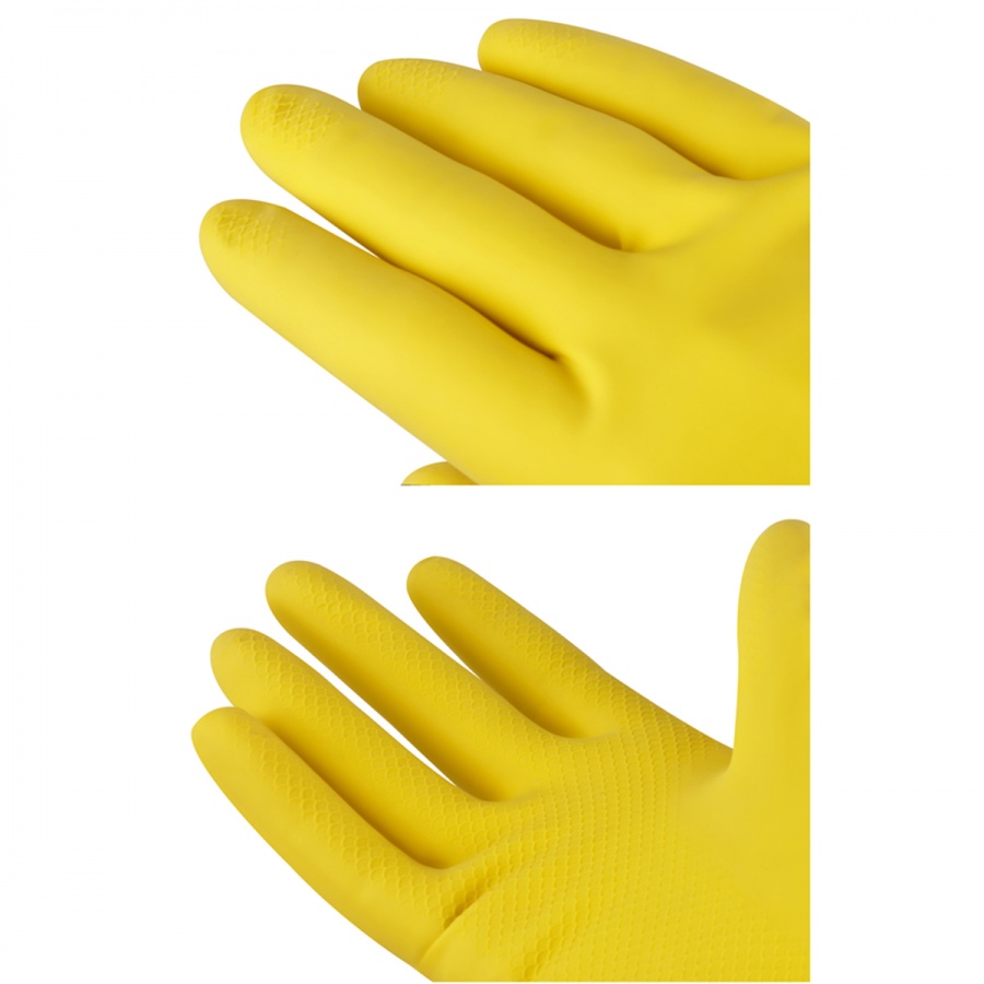 Перчатки латексные OfficeClean Люкс, хлопчатобумажное напыление, плотные, размер 8 (M), желтые, 1 пара