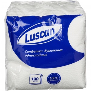 Салфетки бумажные 24x24см, 1-слойные Luscan, белые, 100шт., 1080 уп.