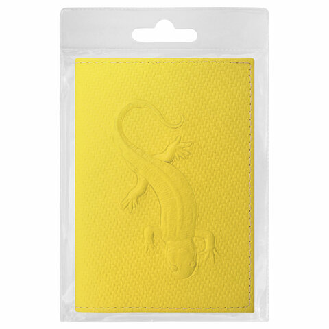 Обложка для паспорта Staff, натуральная кожа плетенка, с ящерицей, желтая