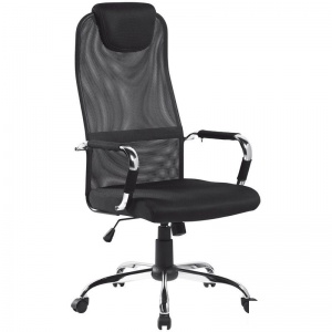 Кресло руководителя Helmi HL-E25 "Intelligent", ткань/сетка черная, подголовник, хром (283166)