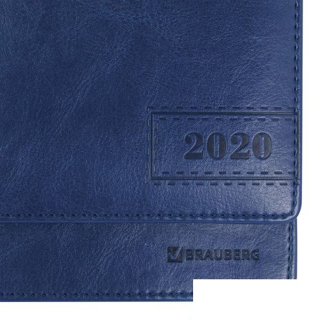 Планинг датированный на 2020 год Brauberg Imperial (305x140мм, 60л, кожзам &quot;под гладкую кожу&quot;, кремовый блок, синий) (129764)
