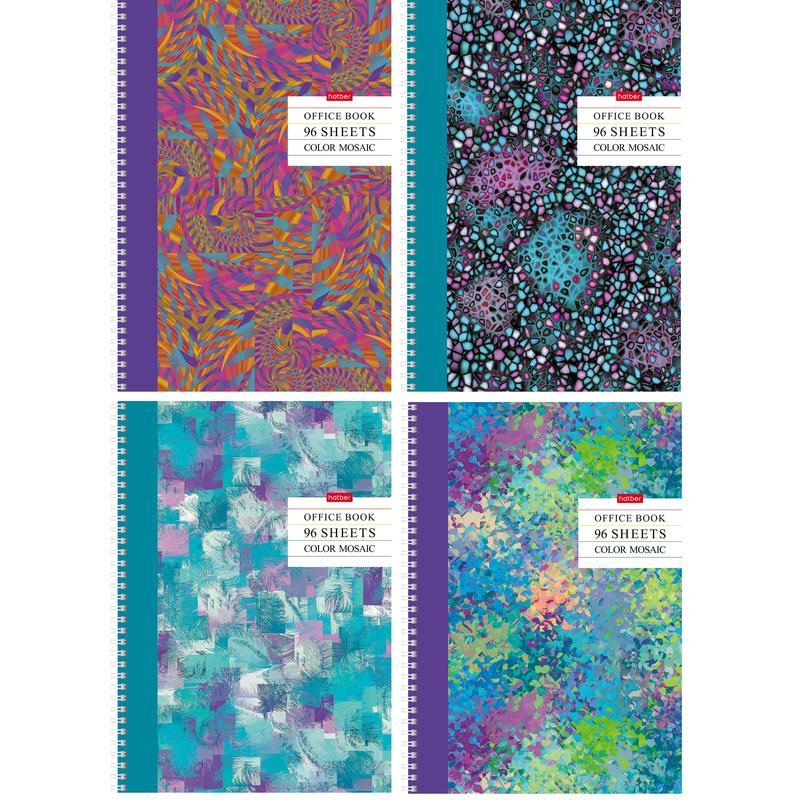 Бизнес-тетрадь А4 Hatber Color mosaic, 96 листов, разноцветная, клетка, спираль, 4шт.