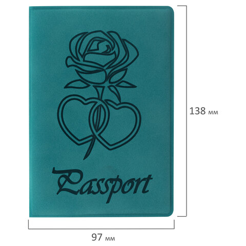 Обложка для паспорта Staff, бархатный полиуретан, тиснение &quot;Роза&quot;, темно-бирюзовая, 5шт. (237620)