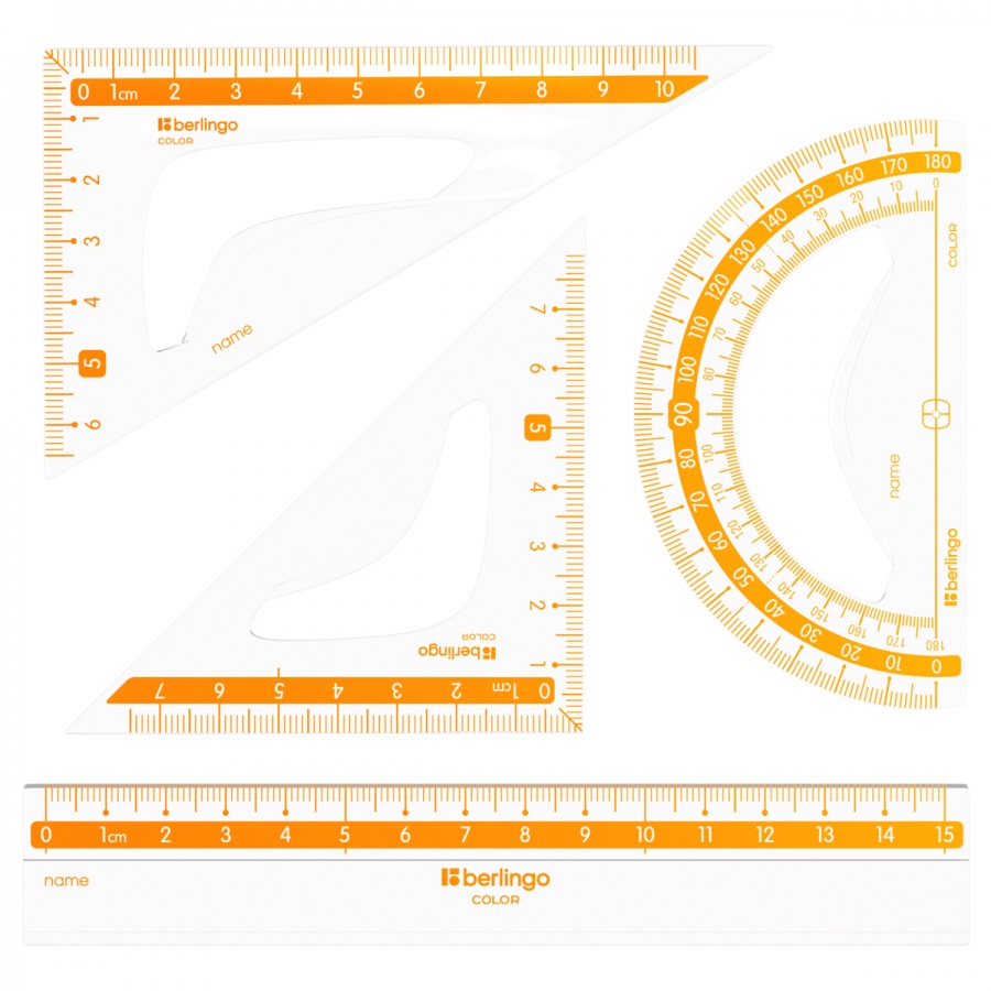 Набор чертежный малый Berlingo Color Zone (треугольники 2шт., линейка 15см, транспортир) прозрачный (RS_30104)