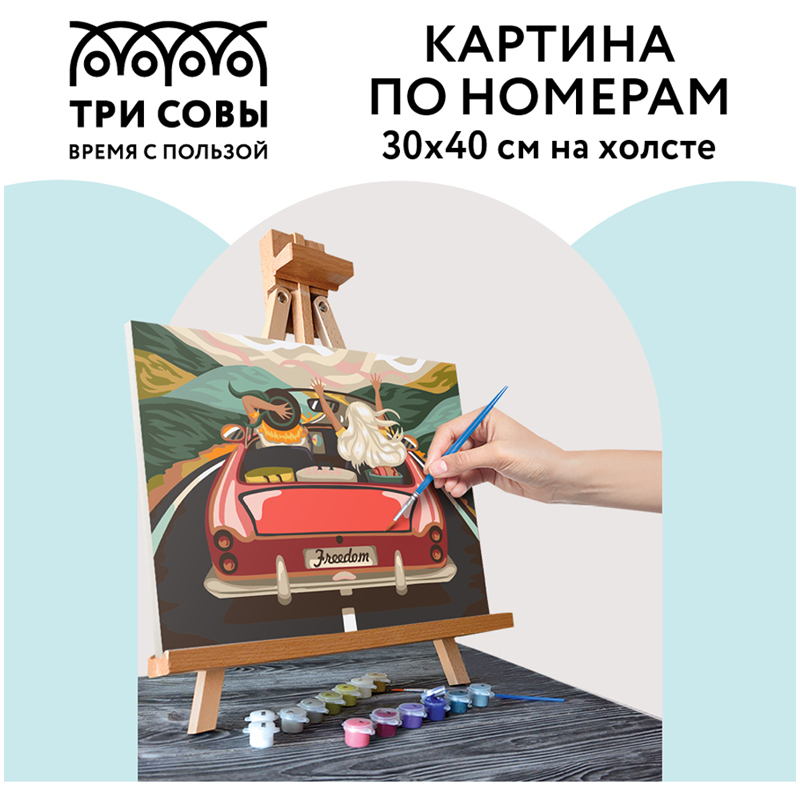 Картина по номерам на холсте Три Совы &quot;В лето на кабриолете&quot;, 30x40, с акриловыми красками и кистями (КХ_44122)
