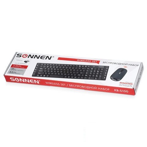 Набор клавиатура+мышь Sonnen KB-S100, беспроводной, мышь 2 кнопки+1 колесо-кнопка, черный (511283)