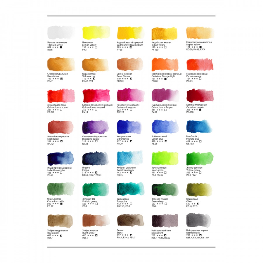 Краски акварельные художественные 35 цветов Гамма &quot;Старый Мастер&quot;, по 2,6мл, кюветы, пластик. коробка (200622_0235)
