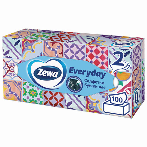 Салфетки бумажные 19x20см, 2-слойные Zewa Everyday, 100шт. в коробке (6286-13/24516), 21 уп.