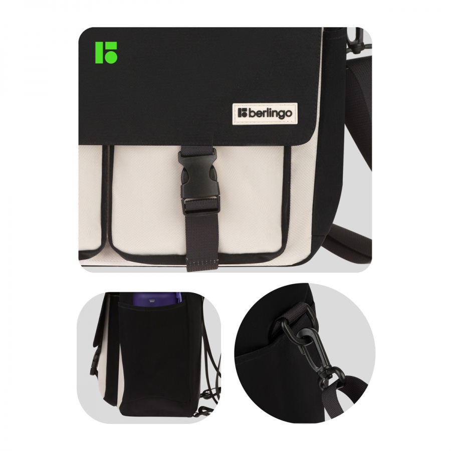 Рюкзак-сумка Berlingo &quot;Square black&quot; 33x29x12см, 1 отделение, 4 кармана, уплотненная спинка (RU09133)