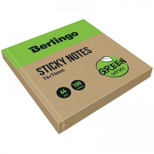 Стикеры (самоклеящийся блок) Berlingo "Green Series", 76x76мм, 100 листов, крафтовая бумага (LSn_42076), 12 уп.