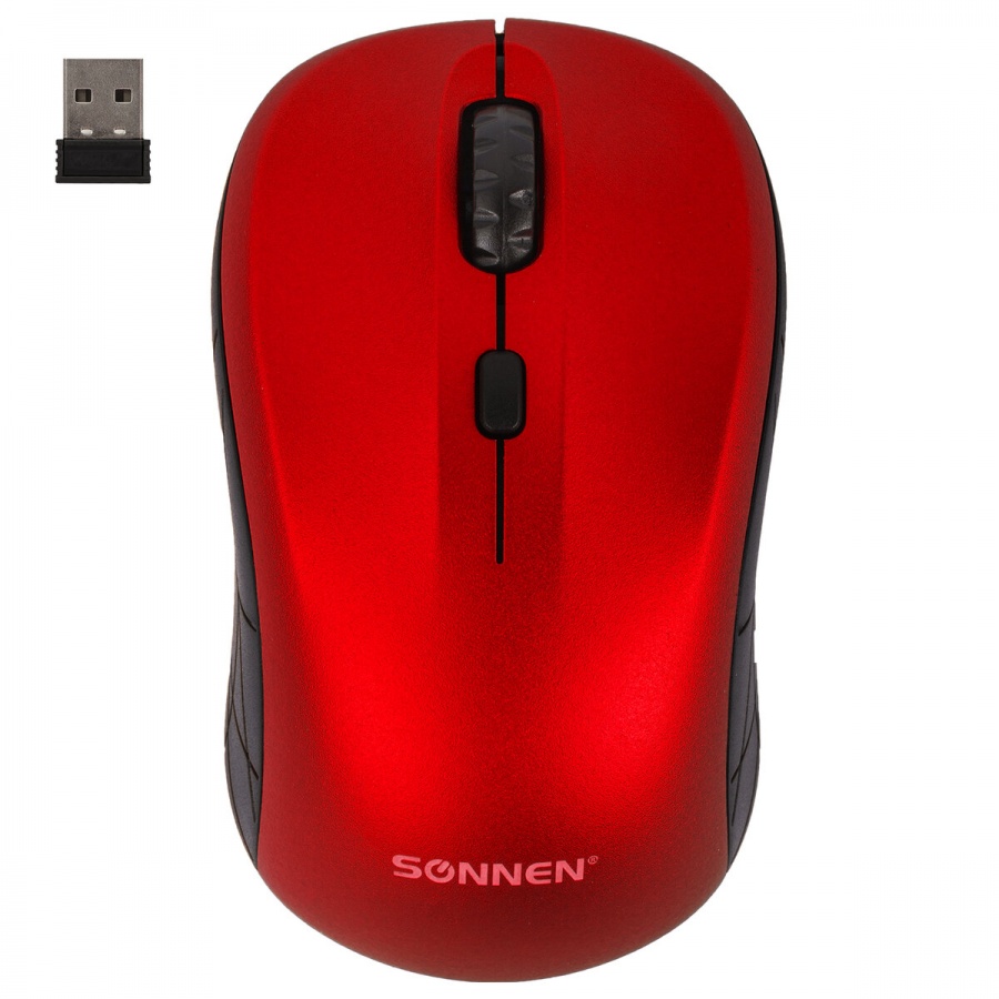 Мышь оптическая беспроводная Sonnen V-111, USB, 4 кнопки, оптическая, красная (513520)