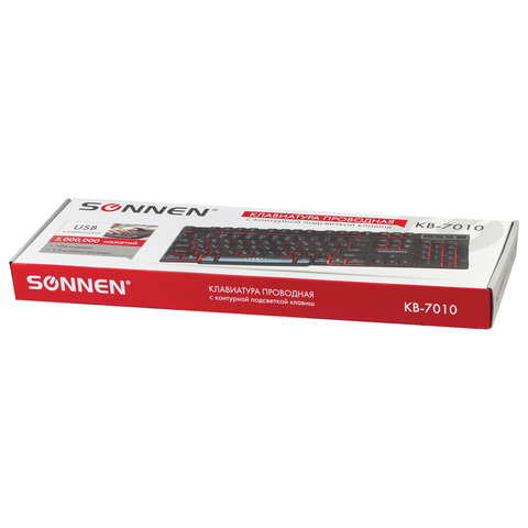 Клавиатура Sonnen KB-7010, USB, LED-подсветка, черный (512653)