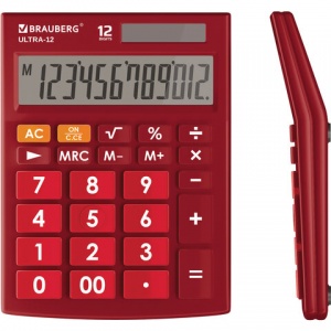 Калькулятор настольный Brauberg Ultra-12-WR (12-разрядный) бордовый (250494)