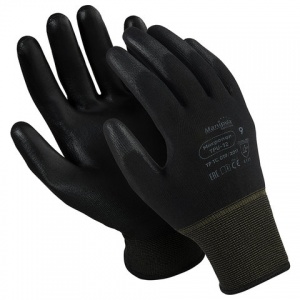 Перчатки защитные нейлоновые Manipula Specialist "Микропол", полиуретановое покрытие (облив), размер 9 (L), черные, 12 пар (TPU-12)