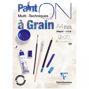 Блокнот для зарисовок А4, 20л Clairefontaine "Paint'ON with grain" (250 г/кв.м, экстра-белая бумага, склейка) (975049C)