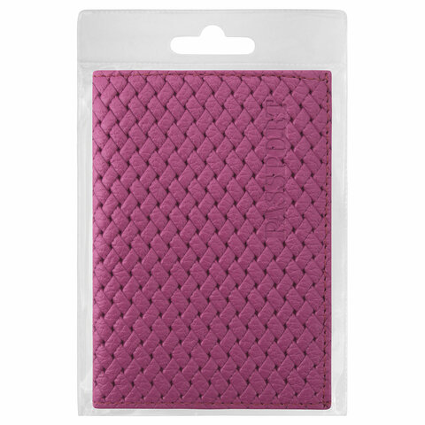 Обложка для паспорта Staff, натуральная кожа плетенка, тиснение &quot;Passport&quot;, розовая