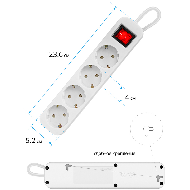 Сетевой удлинитель Defender S430, 4 розетки с заземлением, выключатель, 3м, белый (99238)