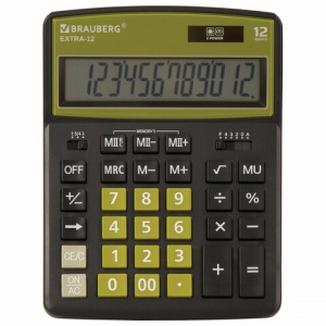 Калькулятор настольный Brauberg Extra-12-BKOL (12-разрядный) черно-оливковый (250471), 20шт.