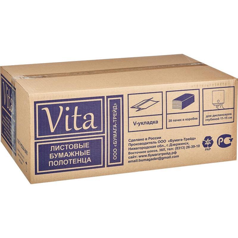 Полотенца бумажные для держателя 1-слойные Vita, листовые V(ZZ)-сложения, 20 пачек по 250 листов (NV-250W1)