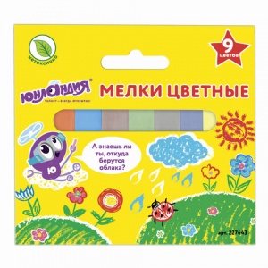 Мел цветной Юнландия, 9 цветов, средняя твердость, квадратный, 9шт. (227443)