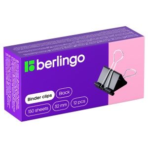 Зажимы для бумаг металлические Berlingo (32мм, до 140 листов, черные) 12шт. (BC1232)