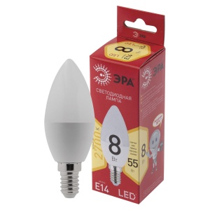 Лампа светодиодная Эра LED (8Вт, Е14, свеча) теплый белый, 6шт. (Б0050694)