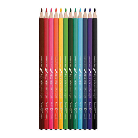 Карандаши акварельные 12 цветов Bruno Visconti Aquarelle (L=176мм, d=3мм, 3гр) металлический пенал (30-0037), 12 уп.