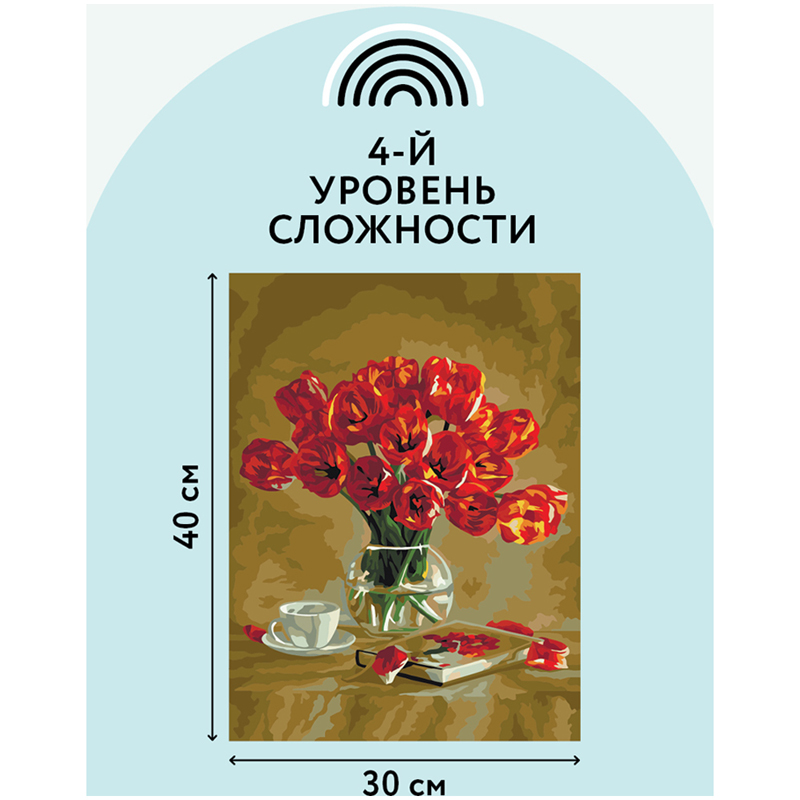 Картина по номерам на холсте Три Совы &quot;Красные тюльпаны&quot;, 30x40, с акриловыми красками и кистями (КХ_44112)