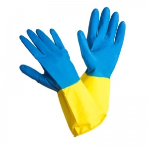 Перчатки латексные Bicolor, синие/желтые, размер 8 (М)