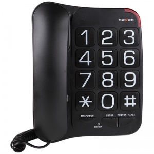 Проводной телефон teXet TX-201, крупные клавиши, черный