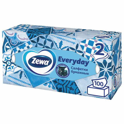 Салфетки бумажные 19x20см, 2-слойные Zewa Everyday, 100шт. в коробке (6286-13/24516), 21 уп.