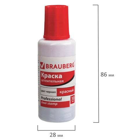 Краска штемпельная Brauberg Professional, clear stamp, 30мл, водная основа, красная (227984)