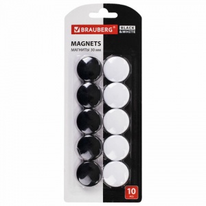 Магнитный держатель усиленный для досок Brauberg Black&White (d=30мм, круг) черный/белый, 10шт., 4 уп. (237468)
