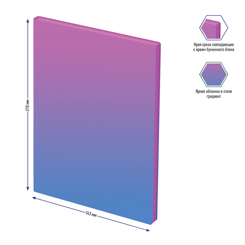 Записная книжка А5 Berlingo &quot;Radiance&quot;, 80 листов, клетка, кожзам, черный срез, розовый/голубой градиент (NB0_93502)