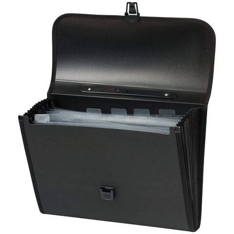 Папка-портфель Staff (А4, 6 отделений, пластик, с окантовкой) черная (221206)