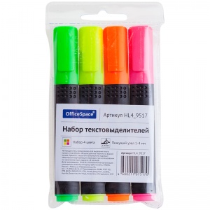 Набор маркеров-текстовыделителей OfficeSpace (1-4мм, 4 цвета) 4шт. (HL4_9517)