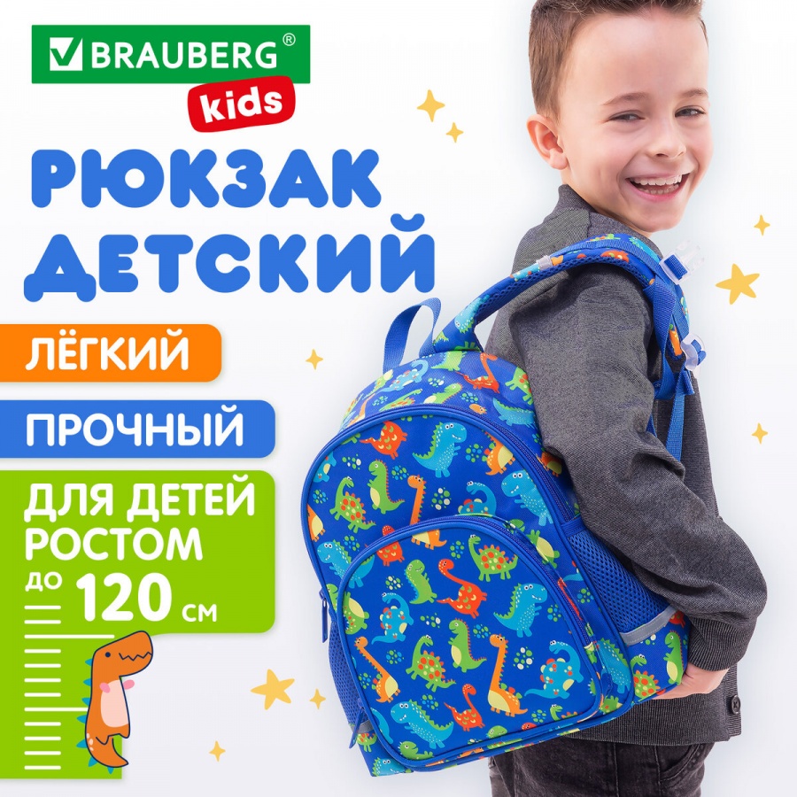 Рюкзак школьный Brauberg KIDS PLAY детский, 1 отделение, 3 кармана, &quot;Dinos&quot;, 29х23х12см (271392)