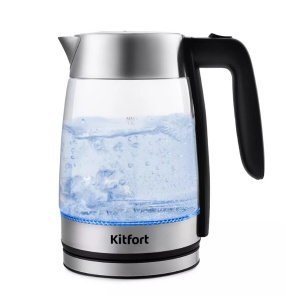 Чайник электрический Kitfort КТ-641, 2200Вт, стекло, серебристый