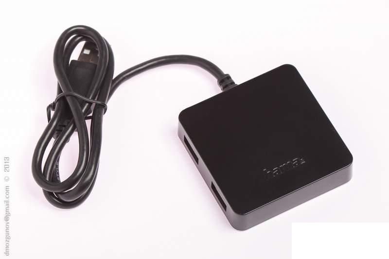 Разветвитель (хаб) USB Hama Square, на 4 порта, черный (H-12131)
