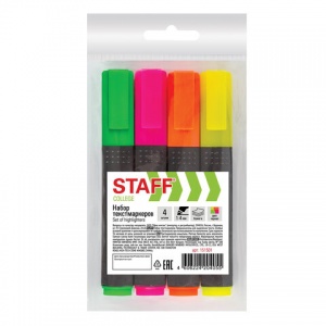 Набор маркеров-текстовыделителей Staff Stick (1-4мм, лимонный/зеленый/оранжевый/розовый) 4шт., 48 уп.