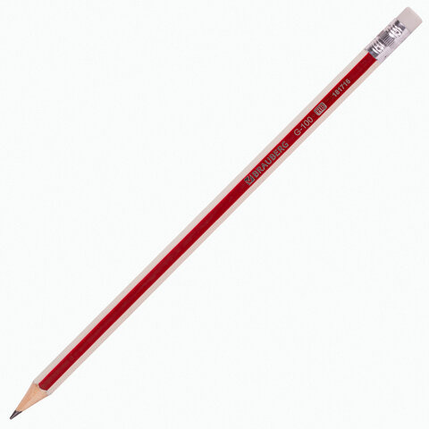 Набор чернографитных (простых) карандашей Brauberg G-100 (НВ, с ластиком, разные цвета корпуса) 12шт., 6 уп. (181716)