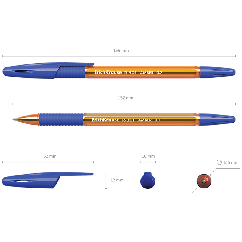 Ручка шариковая Erich Krause R-301 Amber (0.35мм, синий цвет чернил, масляная основа) 50шт. (39530)