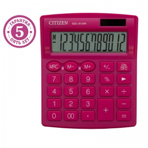 Калькулятор настольный Citizen SDC-812NR (12-разрядный) розовый (SDC-812NRPKE)