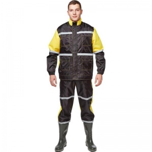 Костюм влагозащитный "Мойщик-2" куртка/полукомбинезон, черный/желтый (размер 56-58, рост 182-188)