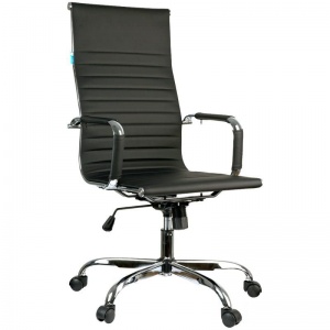 Кресло руководителя Helmi HL-E17 "Slim", экокожа черная, хром (274832)