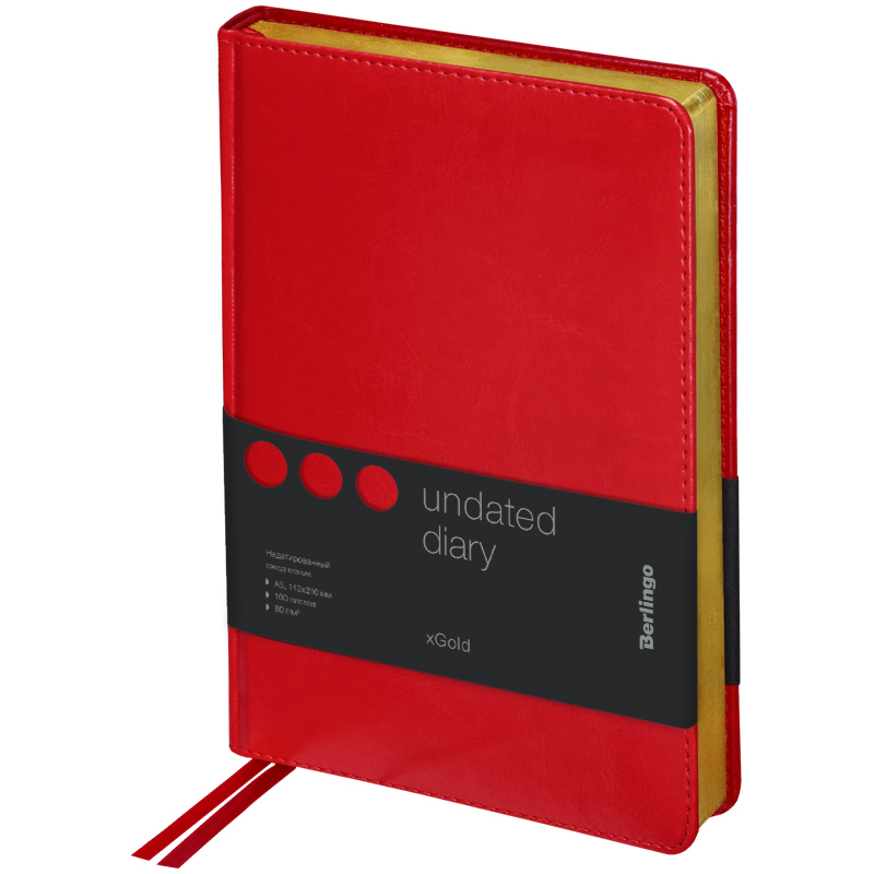 Ежедневник недатированный А5 Berlingo xGold (160 листов) обложка кожзам, красная, цв.срез (UD0_81506)