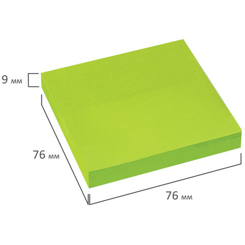 Стикеры (самоклеящийся блок) Brauberg, 76x76мм, зеленый неон, 90 листов (122703)