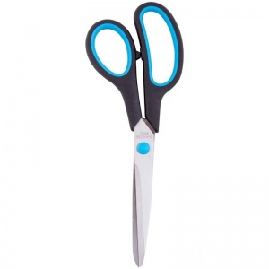 Ножницы OfficeSpace 215мм, асимметричные ручки с синими вставками, ПВХ чехол с европодвесом (264904), 12шт.