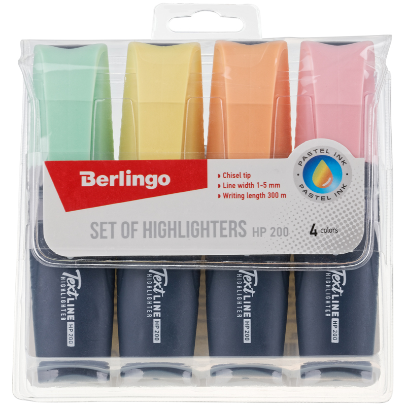 Набор маркеров-текстовыделителей Berlingo HP200 (1-5мм, 4 пастельных цвета) 4шт. (T5020)
