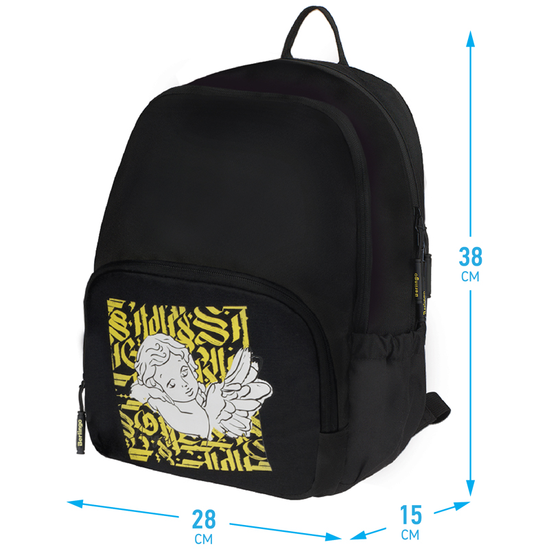 Рюкзак школьный Berlingo Light &quot;Angel black&quot;, 39,5x28x16см, 2 отделения, 3 кармана, уплотненная спинка (RU08017)